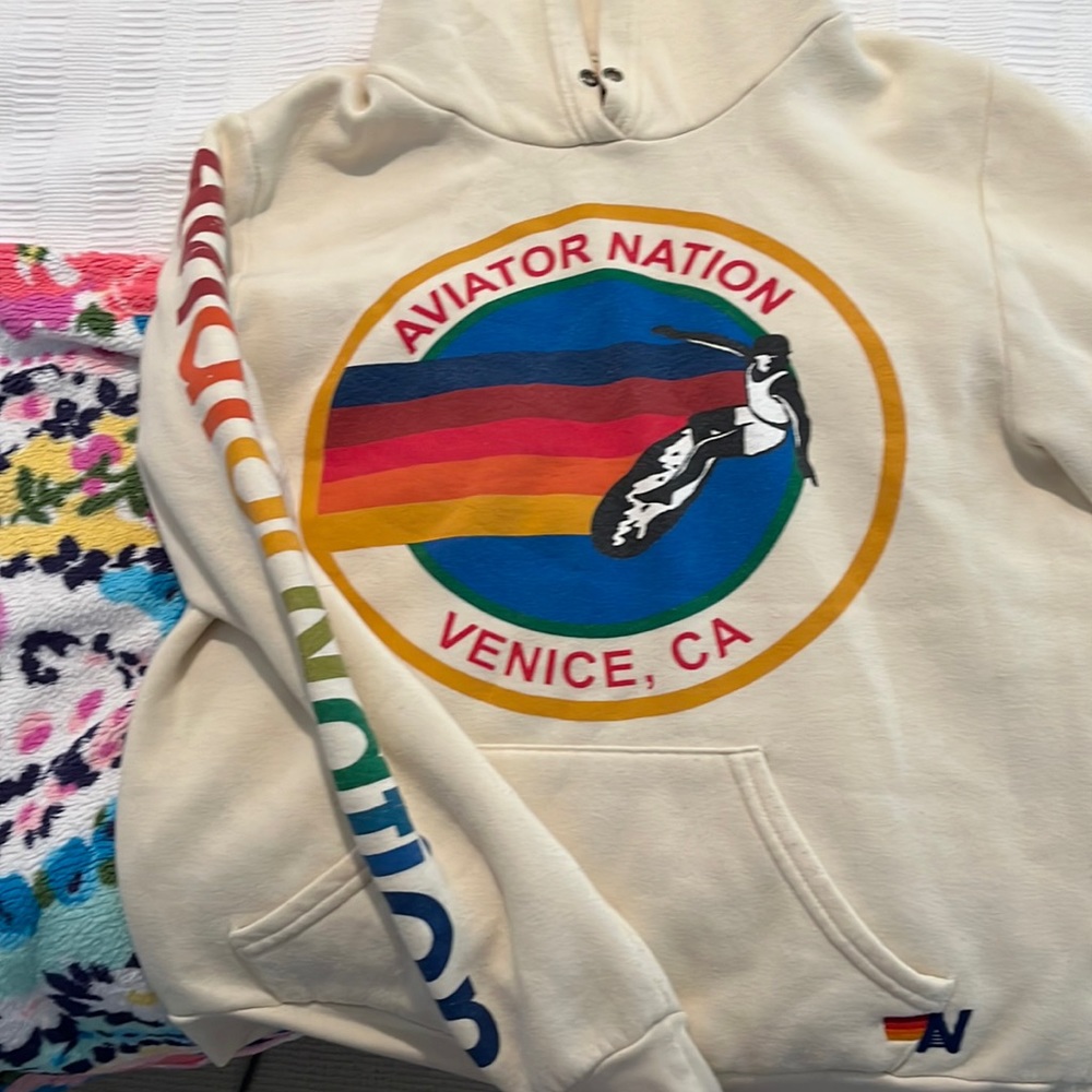 Aviator nation sweatshirt cream colored barley worn